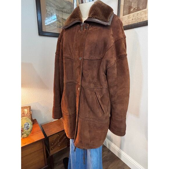 Jacques Jekels France heavy shearling mouton sheep suede brown coat Saks Fifth - Picture 3 of 11